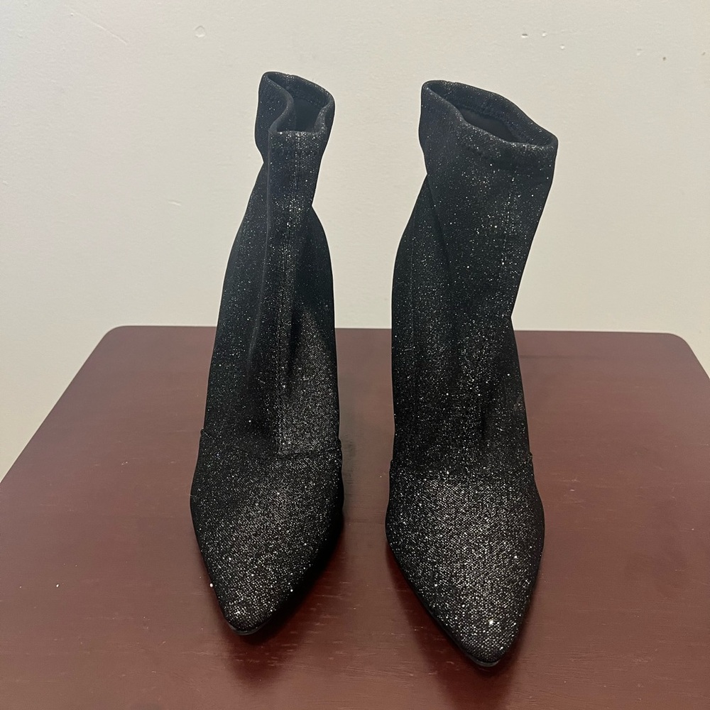 Brash Women's Spicy Sparkle Black Pointed Toe Slip On Knit Boots  Size 9 1/2